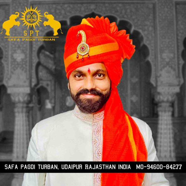Elegant Jodhpuri Long Tail Orange Safa for Traditional Occasions