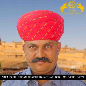 Red Rajasthani Gol Safa - Traditional Turban for Weddings & Celebrations