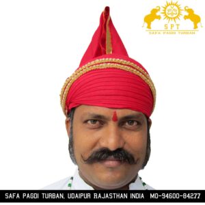 Mewari Red Pagdi - Traditional Headwear for Weddings & Cultural Celebrations