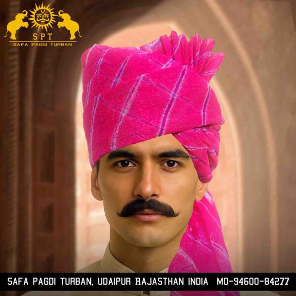 Royal Rajasthani Pink Leheriya Safa | Traditional Rajput Turban for Wedding & Festive Wear