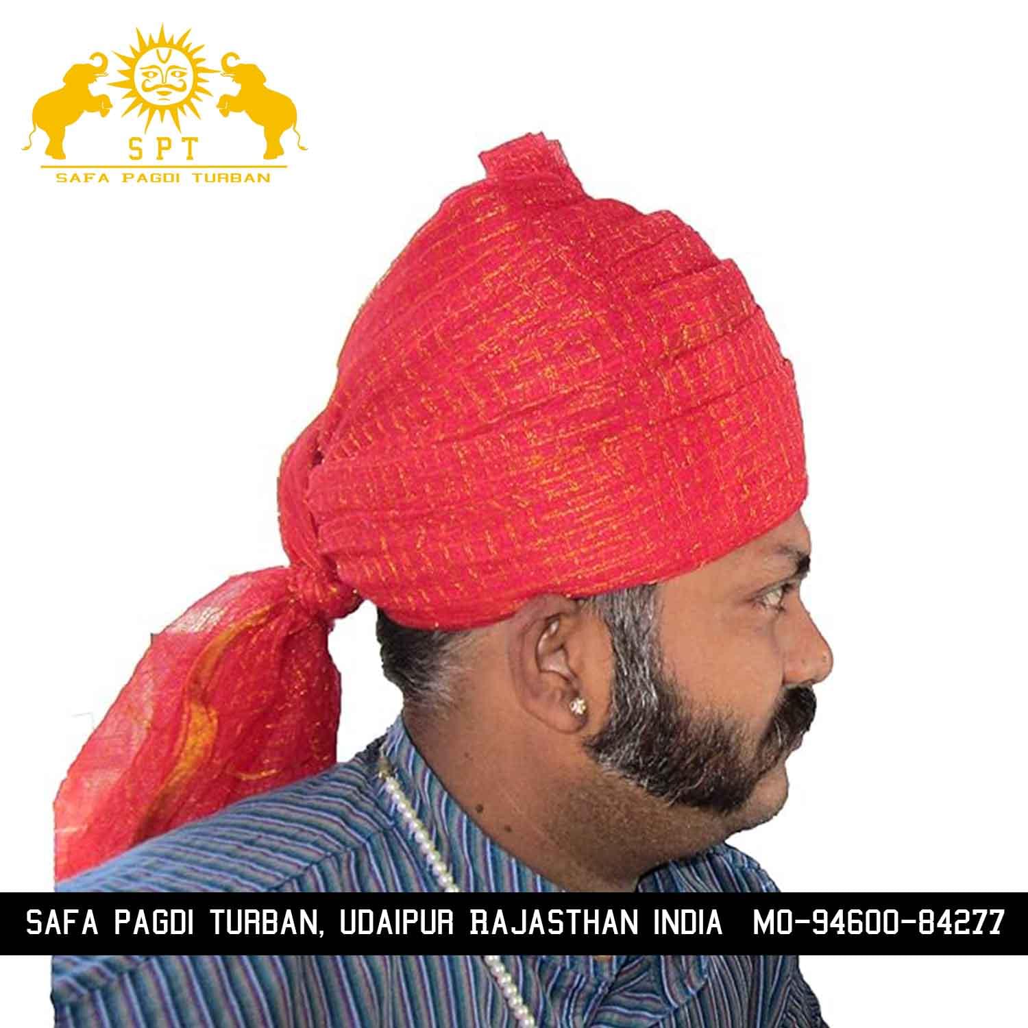 Traditional Jodhpuri Red Long Tail Safa Turban - Image 2