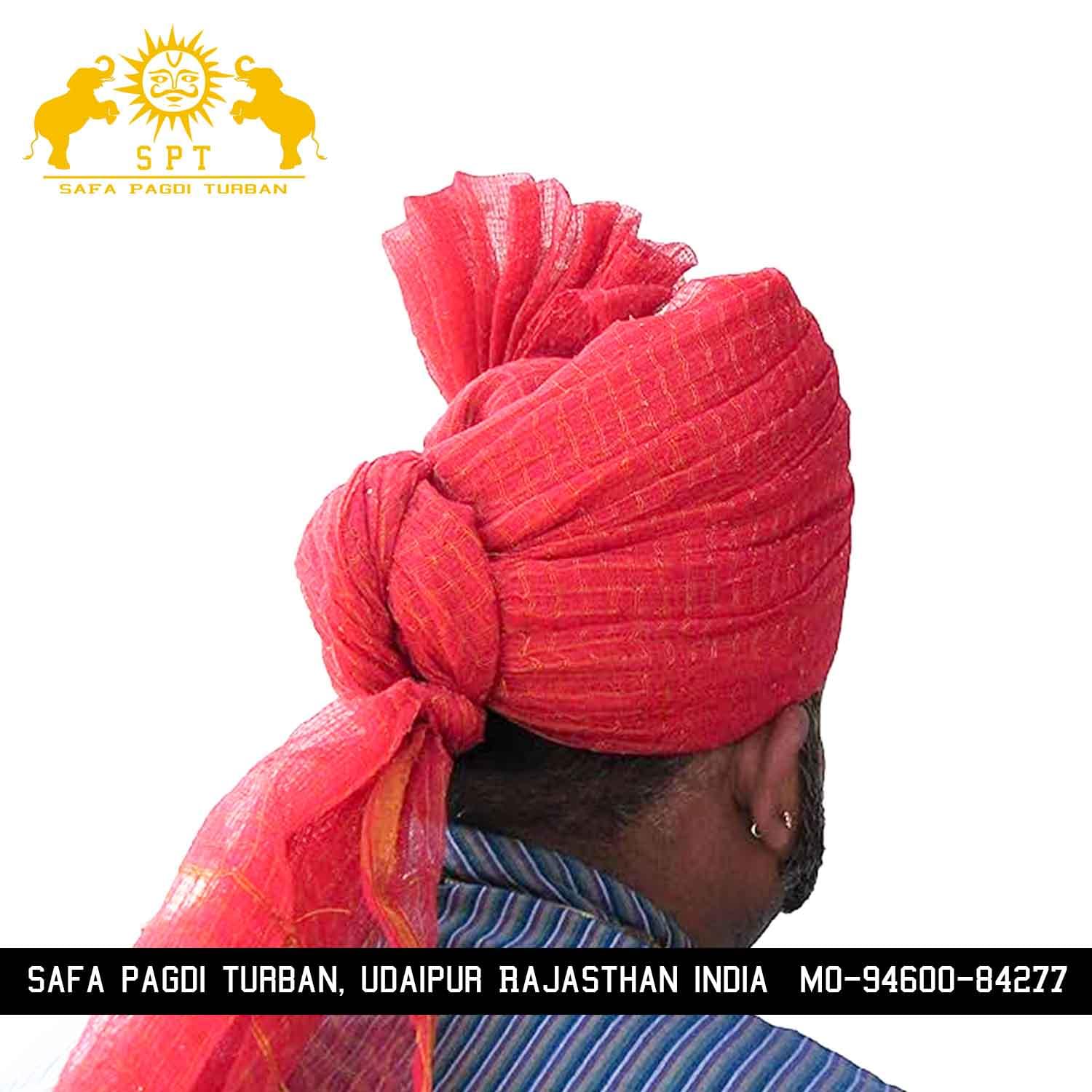 Traditional Jodhpuri Red Long Tail Safa Turban - Image 3
