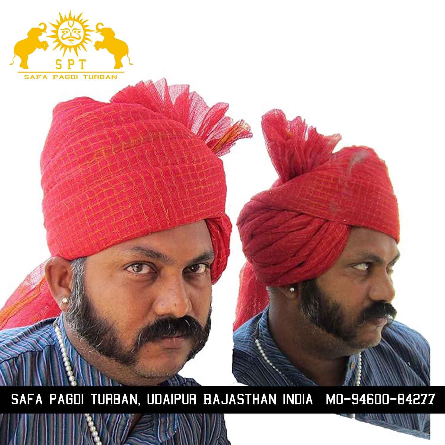 Traditional Jodhpuri Red Long Tail Safa Turban - Image 4