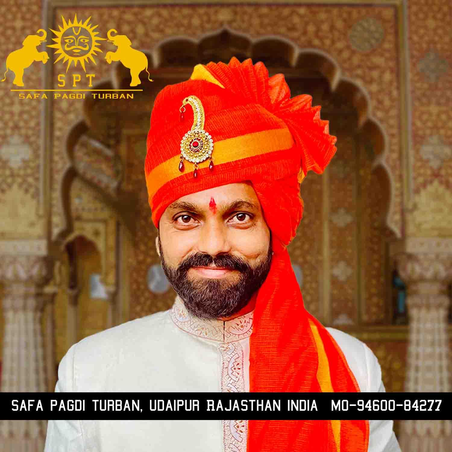Elegant Jodhpuri Long Tail Orange Safa for Traditional Occasions - Image 3