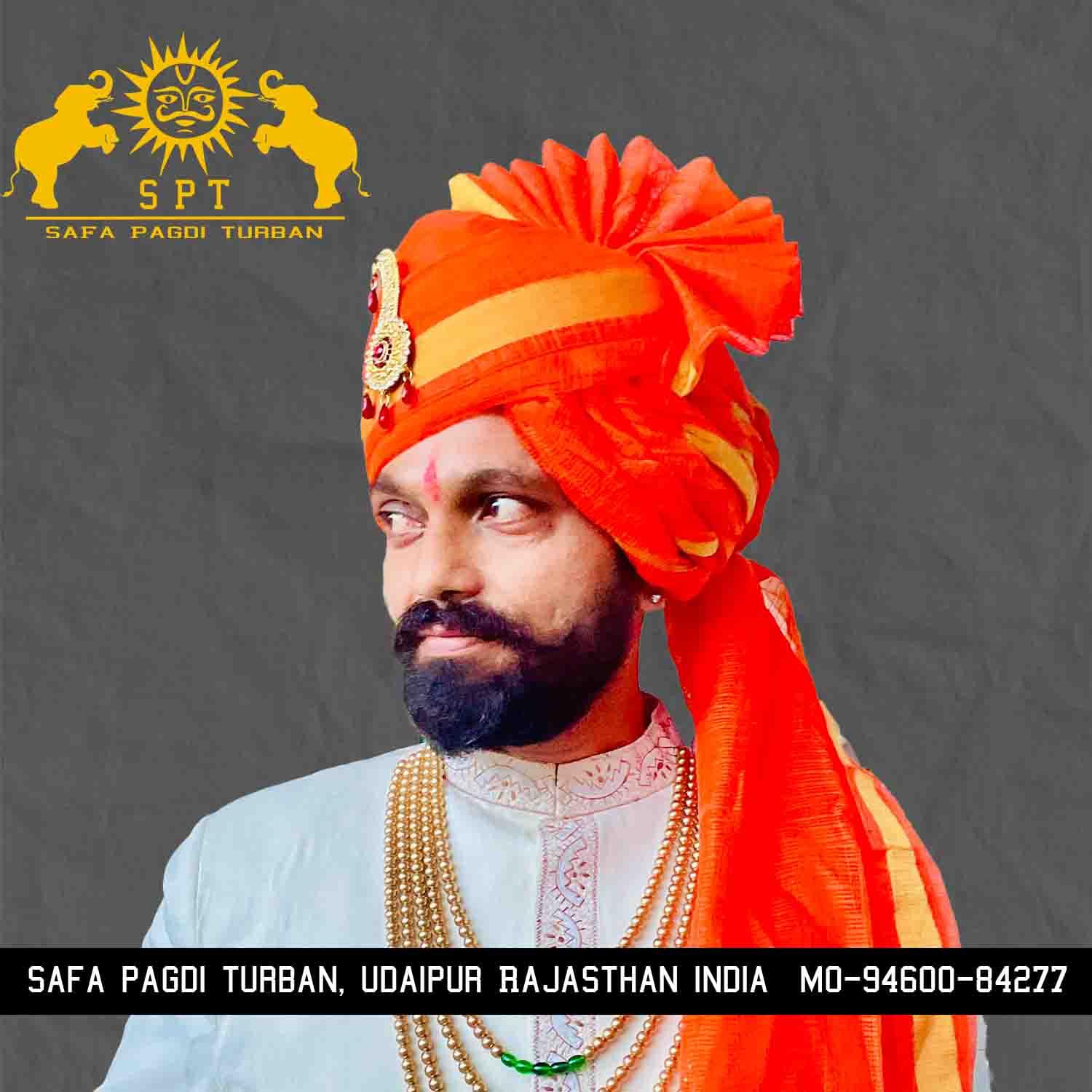 Elegant Jodhpuri Long Tail Orange Safa for Traditional Occasions - Image 2